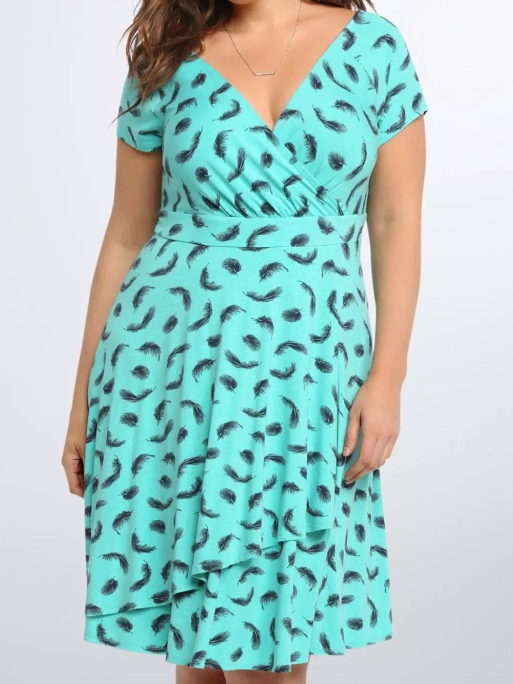 Like New Torrid Size 2 Seafoam Feather Print Surplice Dress